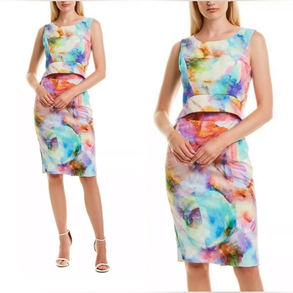 Black Halo Jasper 2-Piece Watercolor Printed Top Skirt Set size 6 Rainbow - Picture 1 of 8